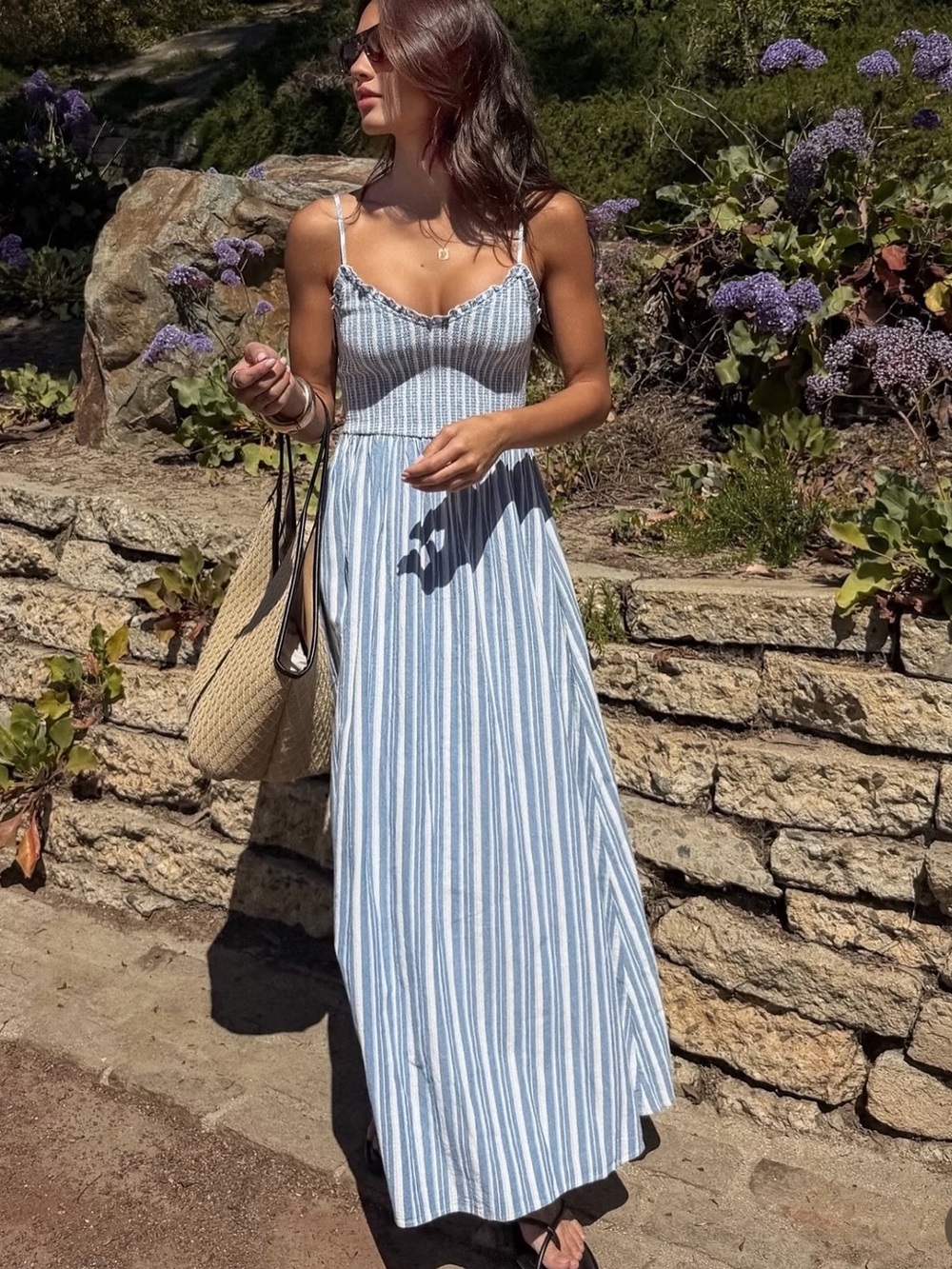 NWT - Blue/White Striped Smocked Maxi Dress